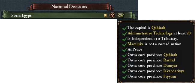 “Form Egypt” decision with the Egyptian names of the target provinces / EU4