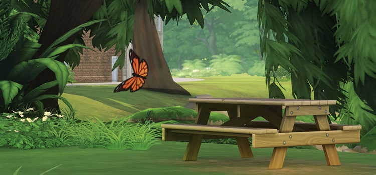 ClearBloom reshade park bench screenshot in Sims4
