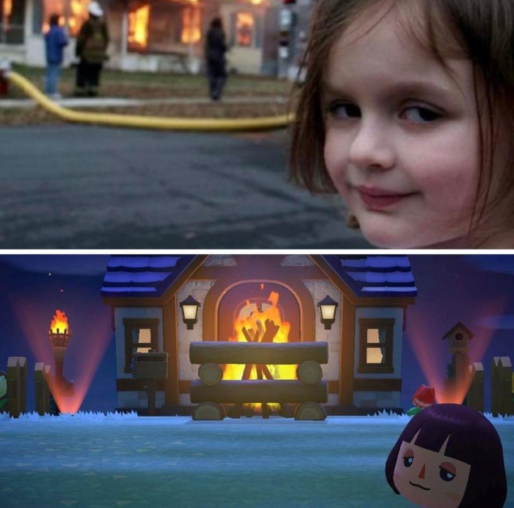 Evil girl looking away from fire AC meme