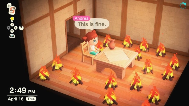 Fire burning this is fine meme AC