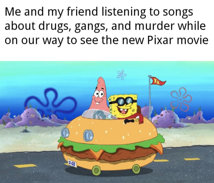 SpongeBob and patrick in patty wagon meme