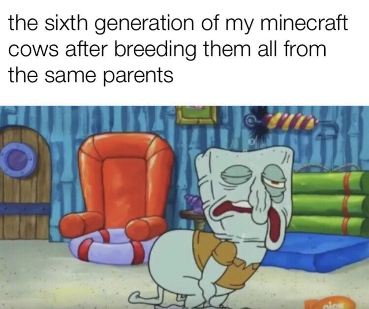 Squidward as deformed minecraft meme