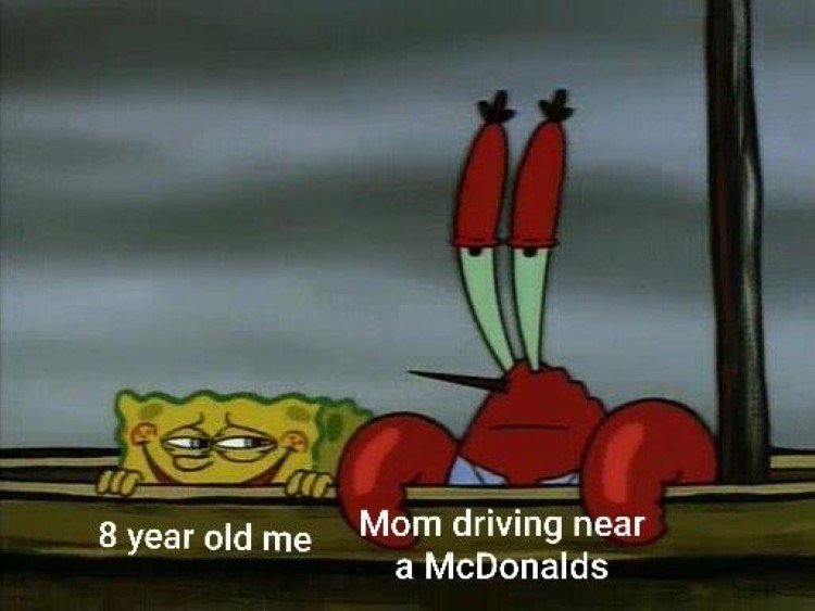 Mr Krabs driving by mcdonalds meme