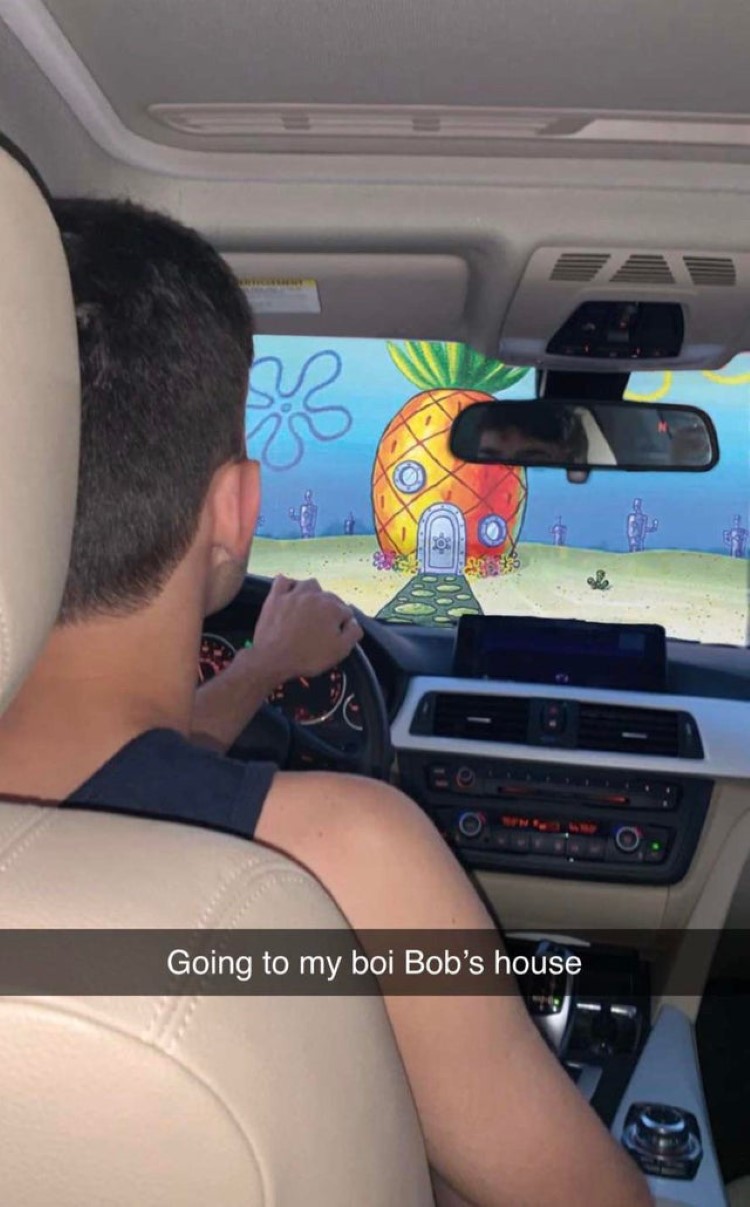 Driving to SpongeBobs house Snapchat meme