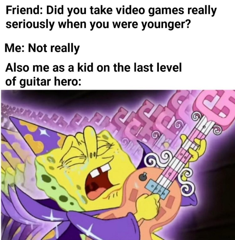 Guitar Hero meme SpongeBob playing guitar