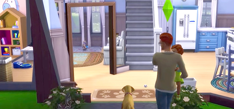 Sims 4 HD screenshot with dog and daughter