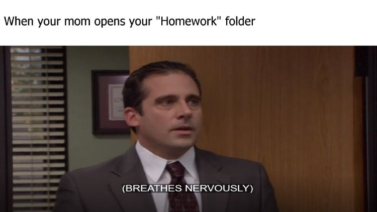 Mom opens the homework folder