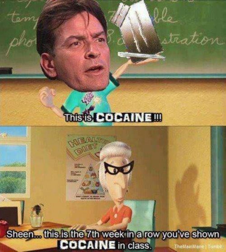 Sheen sharing cocaine with class joke