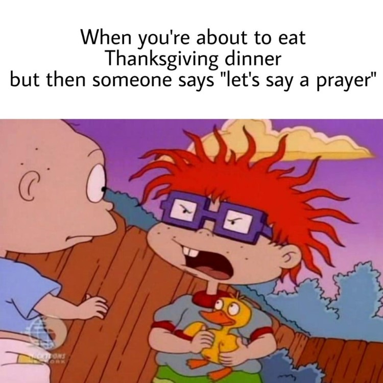 Eating Thanksgiving lets say a prayer