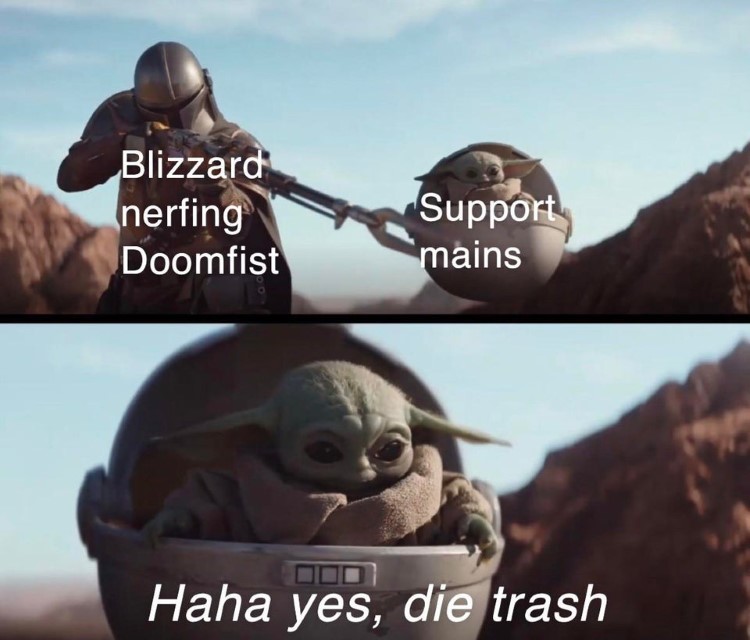 Blizzard nerfing Doomfist joke baby yoda meme