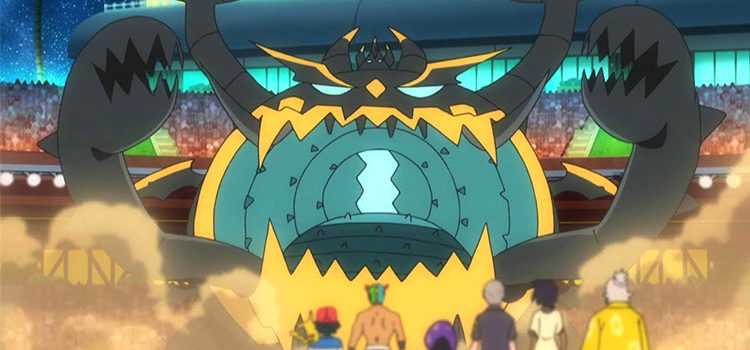 Guzzlord in the anime, battle screen