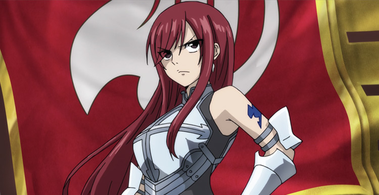 anime girl with long blood red hair