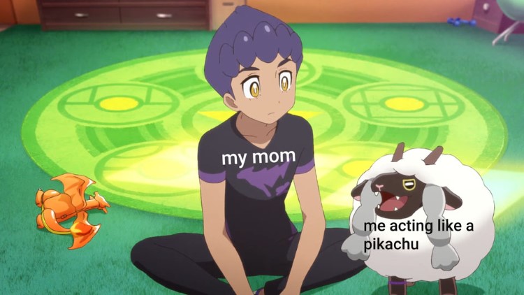 My mom vs me acting like a Pikachu meme