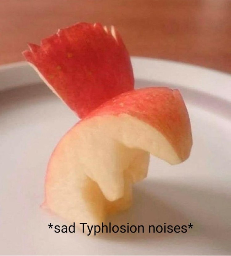 Sad Typhlosion - Apple carved into Pokemon meme