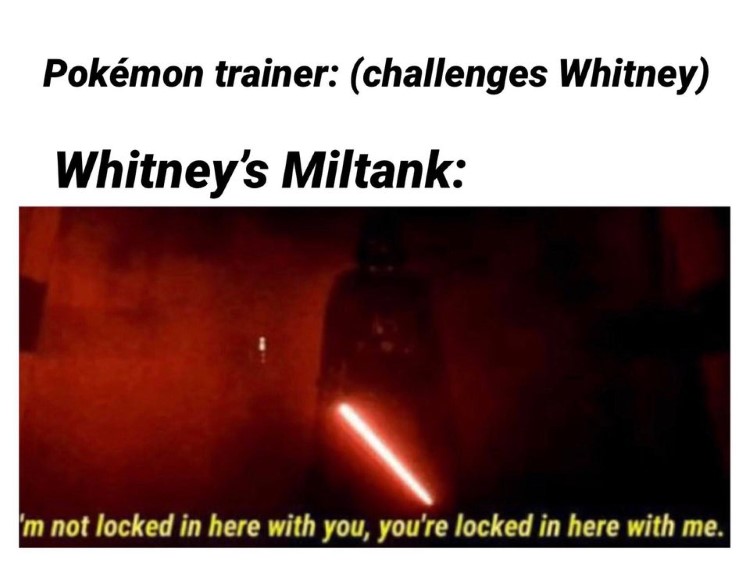 Whitneys Miltank, youre locked in here with me meme