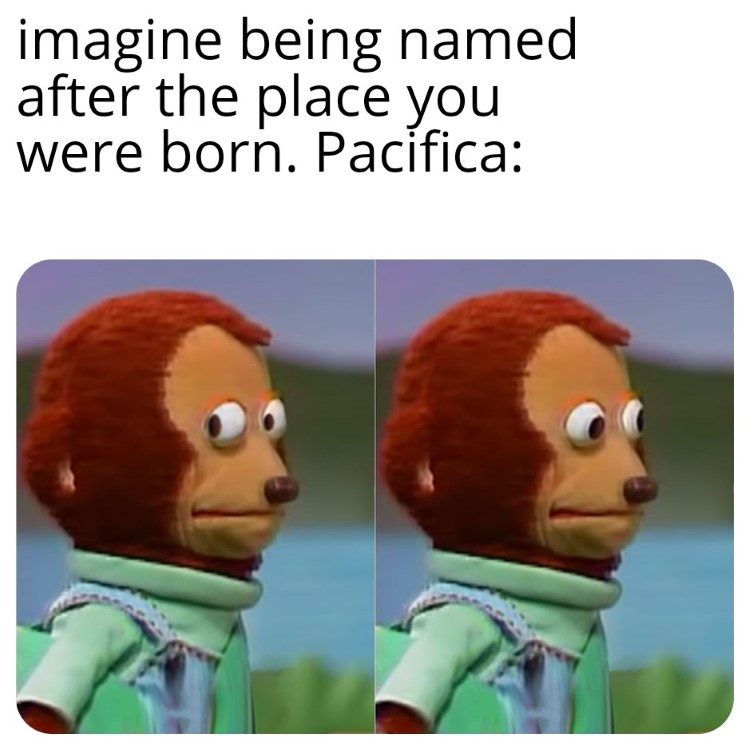 Imagine being named after where you were born... Pacifica sideways puppet meme