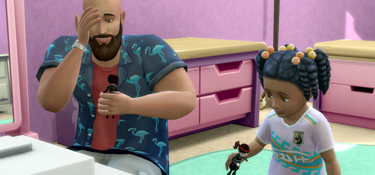 Dad playing with daughter in The Sims 4