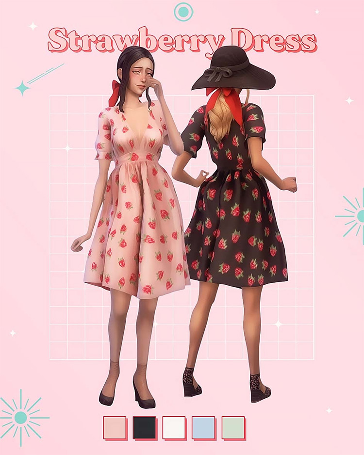 Strawberry Dress with Puffy Sleeves / Sims 4 CC