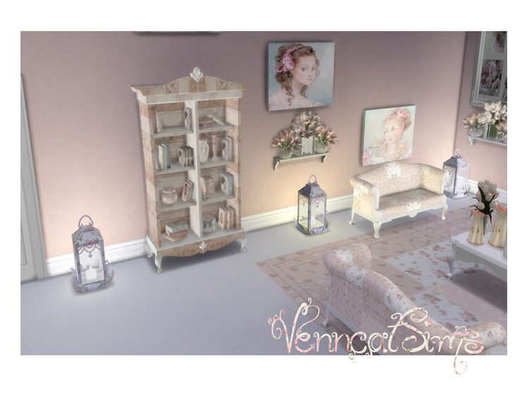 Shabby Chic Rustic Bookcase for The Sims 4