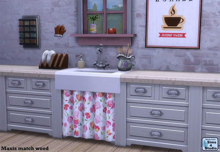 Single Pipe Sink with Curtain / Sims 4 CC