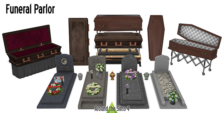 Funeral Parlor Caskets CC Set for Sims 4