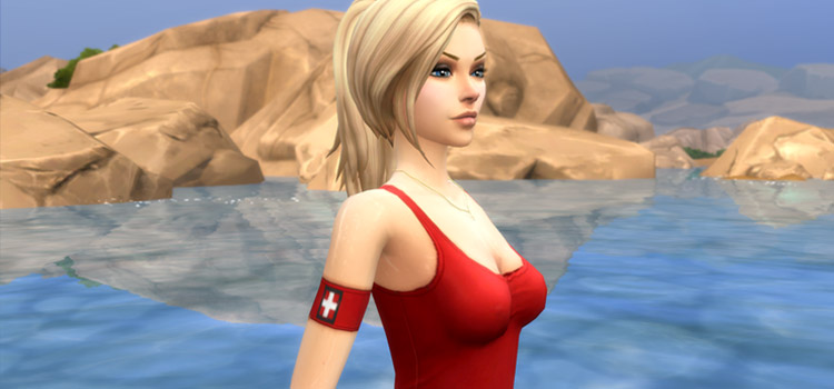 Blonde female lifeguard in The Sims 4