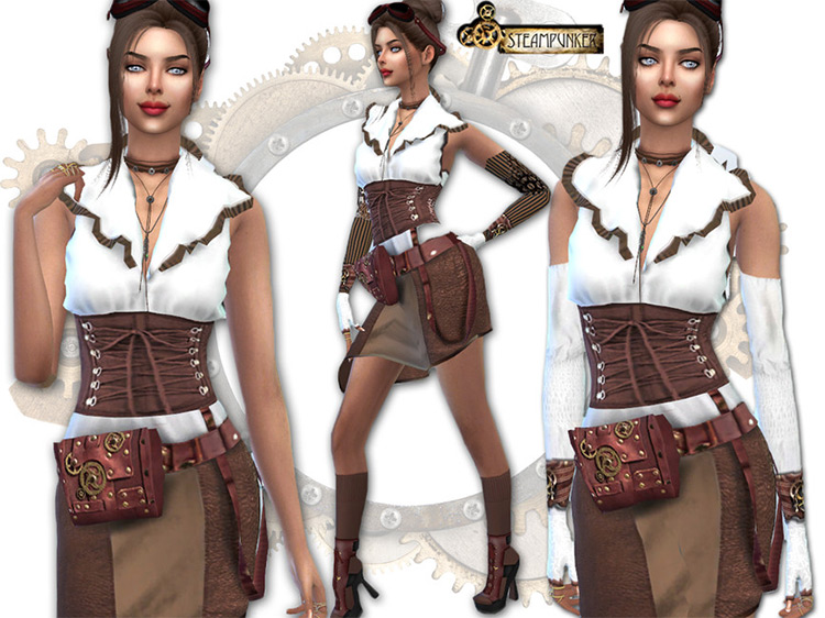 Steampunk Cinched Dress for Sims 4