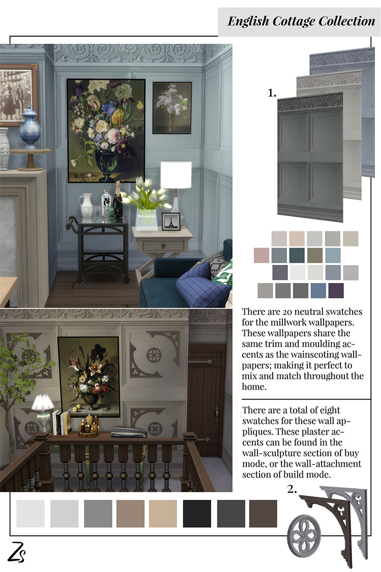 English Cottage Millwork Wallpaper & Appliques / TS4 CC