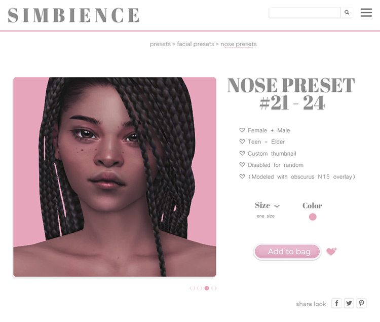 Nose Presets 21 - 24 for Sims 4