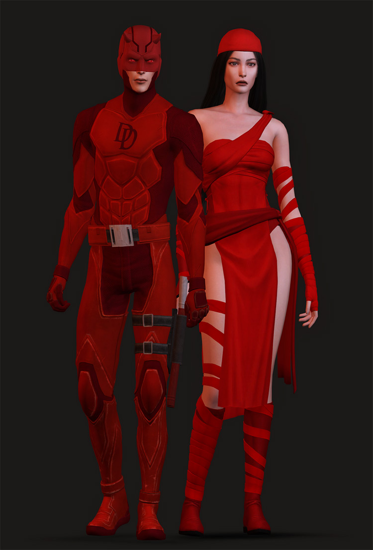 Daredevil and Elektra Costume Sims 4 CC