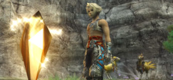 Vaan next to a teleport crystal in FFXII The Zodiac Age