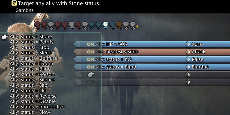 FF12 TZA Gambits screen