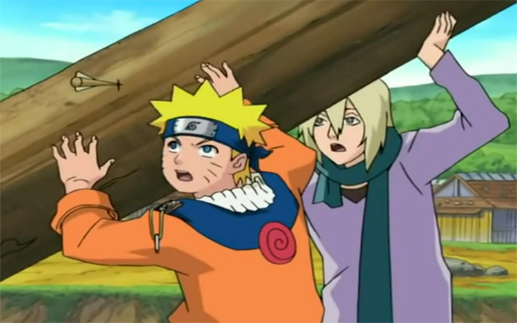 Naruto holding wooden pole / anime screenshot