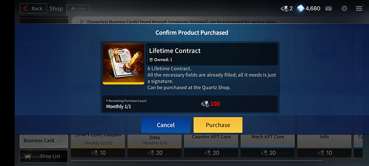 Lifetime Contract (Business Card Exchange Shop) / Counter:Side