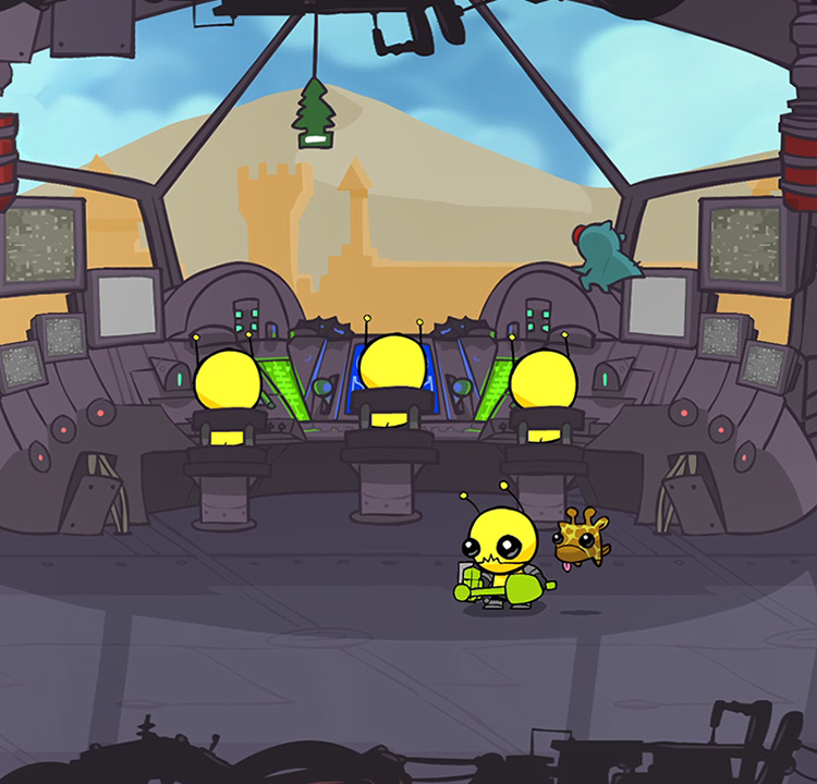 Alien Hominid and Giraffey aboard an Alien Ship / Castle Crashers