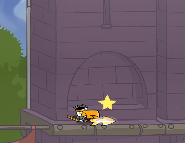 Orange Knight faceplants on the pavement with his NG Golden Sword on hand / Castle Crashers