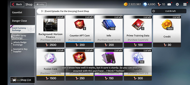 Event Currency Exchange Shop (For the Uncrying) / Counter:Side