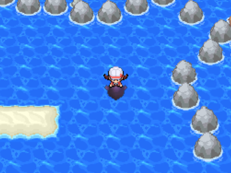 The wall of ocean rocks that prevents further eastward progress / Pokémon HGSS