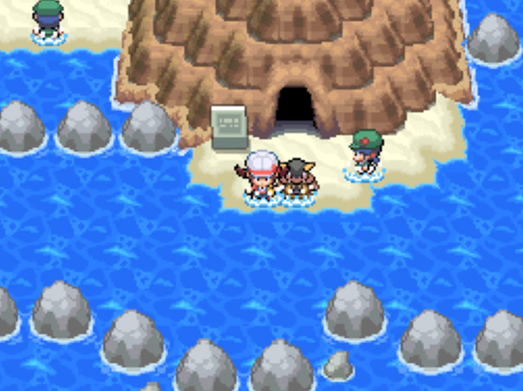 The entrance to the part of the Seafoam Islands that houses the relocated Cinnabar Gym / Pokémon HGSS