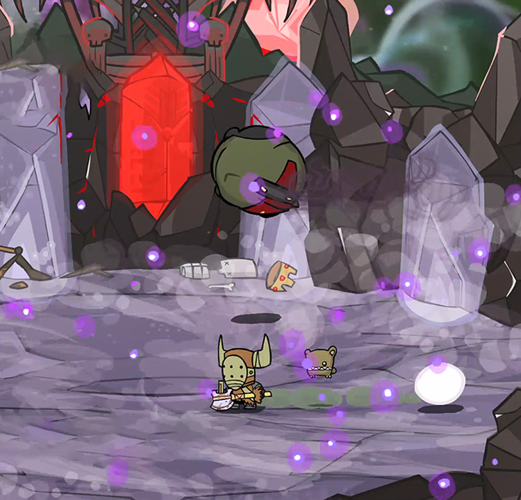 Barbarian and the Burly Bear chasing the Evil Wizard in his 3rd form Castle Crashers