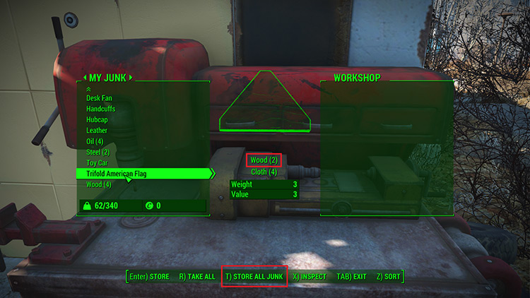 Obtaining wood, by taking apart an item’s components in the Workshop / Fallout 4
