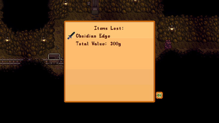 Losing an Obsidian Edge sword after dying in the Mines / Stardew Valley