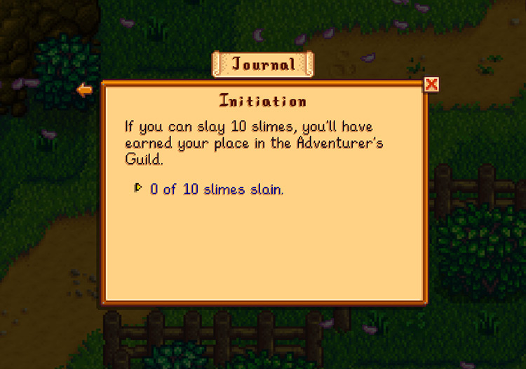 The Initiation quest’s description / Stardew Valley