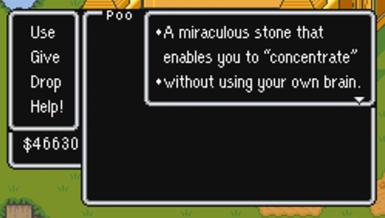 Brain Stone in Poo’s inventory / Earthbound