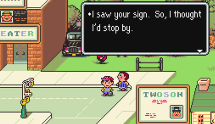 NPCs will run to you when you use the For Sale Sign / Earthbound