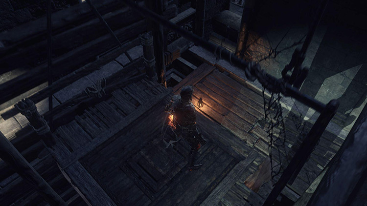 The secret walkway in the elevator shaft / Dark Souls 3