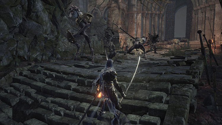 The Darkwraiths and Ghrus fighting amongst themselves / Dark Souls 3
