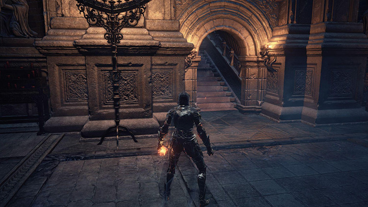 The archway to the left of where the large Knight attacks / Dark Souls 3
