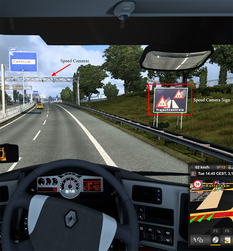 Spotting a speed camera sign and a set of speed cameras / Euro Truck Simulator 2