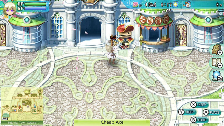 Lest holding an axe in Selphia Town Square / Rune Factory 4